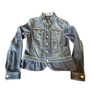 White House Black Market Women's Ruffle Peplum Denim Jacket Size 8 Blue jean
